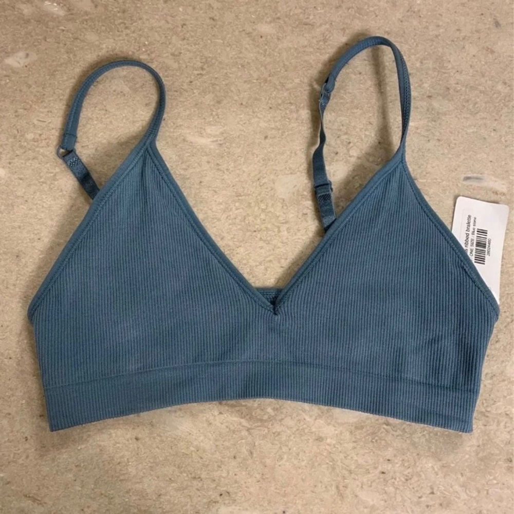 Anemone Ribbed Seamless Bralette | Blue Stone m